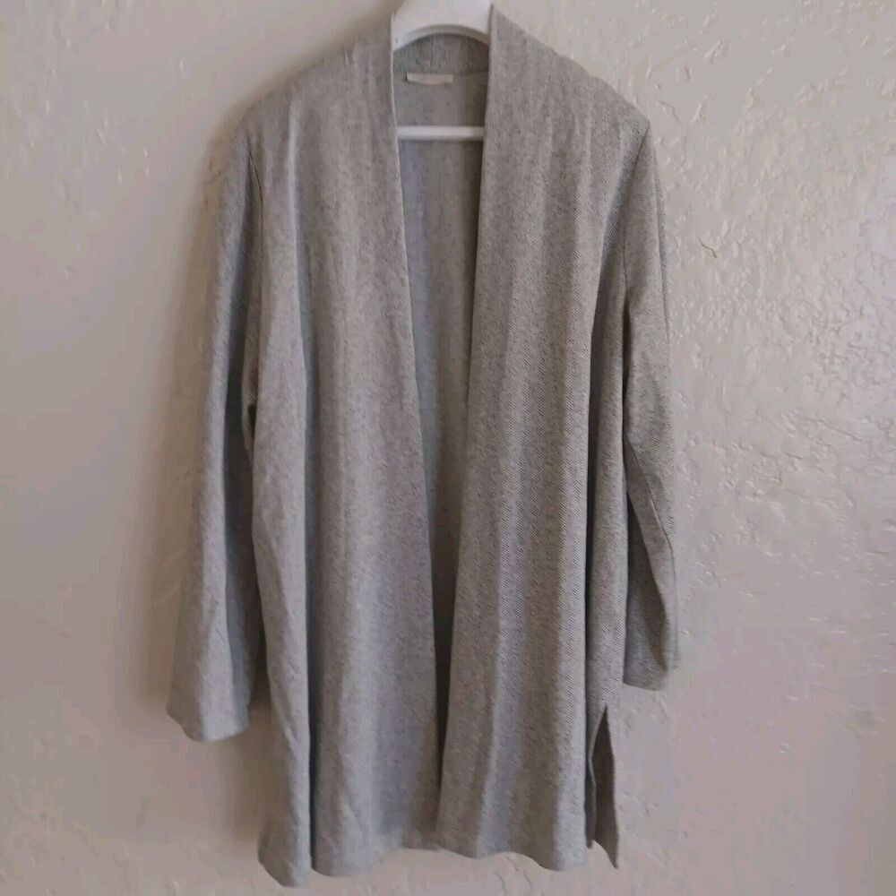 Eileen Fisher Womens Medium Cardigan Grey Open Wrap Organic Cotton Linen Blend
